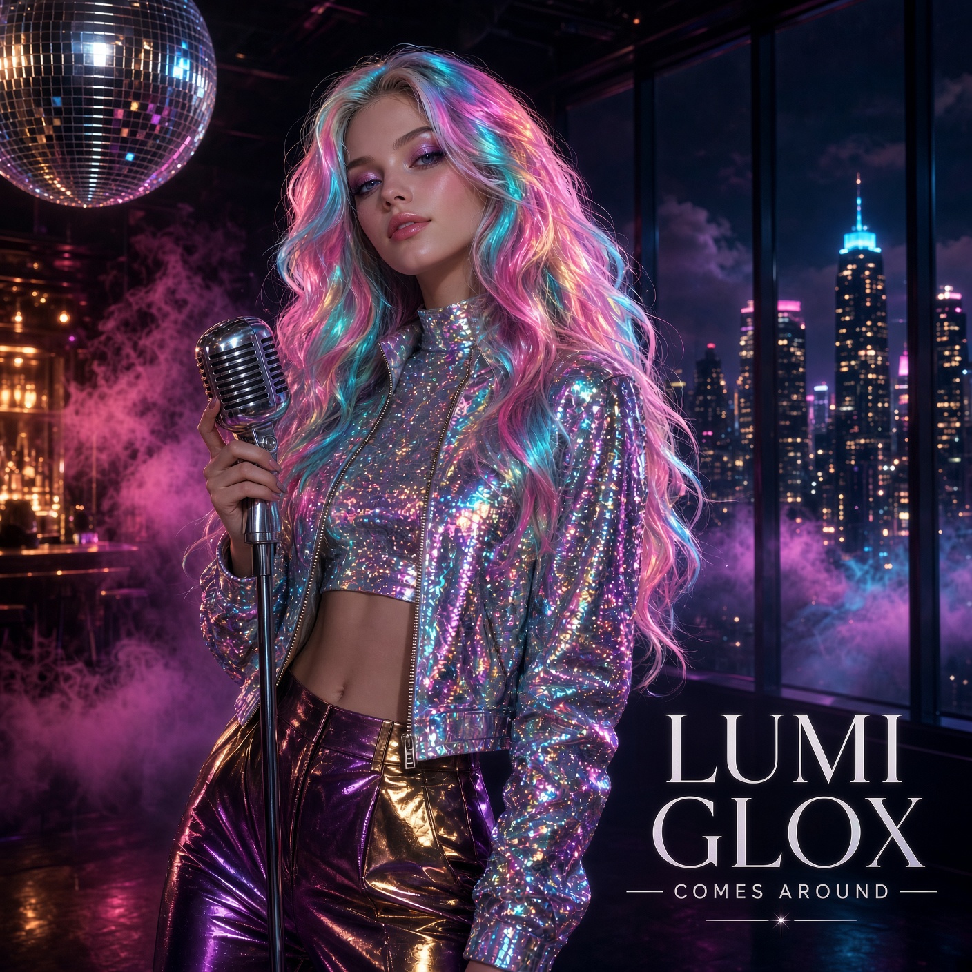 Comes Around cover art: Lumi Glox, illustrated, gold LUMI GLOX title